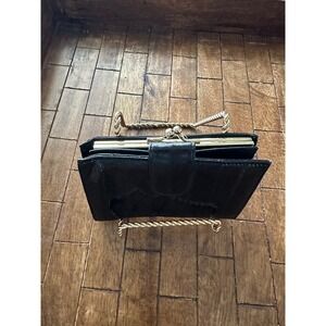 Vintage Mundi Genuine Black Eelskin Bifold Wallet Kiss Lock Coin Pouch EEUC